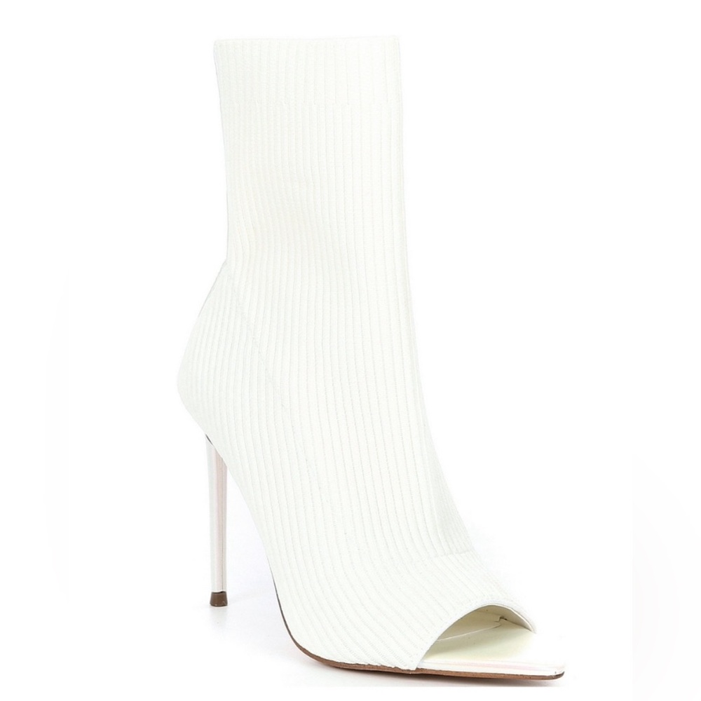 Steve Madden White Knit Forgo Pull On Peep Toe Heel size 9.5 (size 9 fit) - Picture 1 of 11